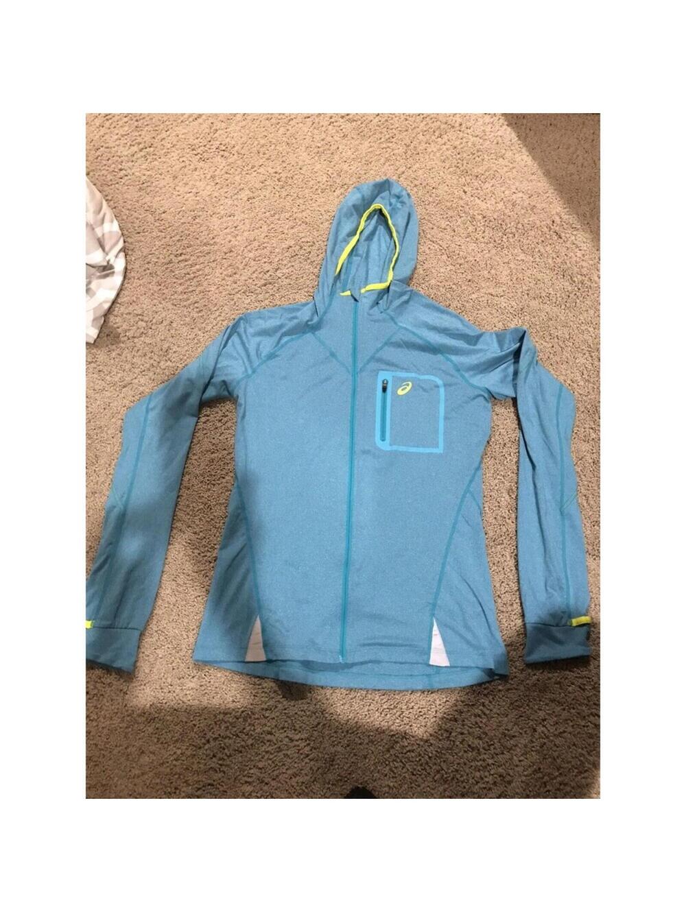 Women's ASICS hooded light full zip jacket teal M MEDIUM track